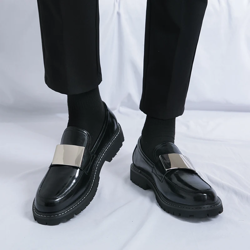 Casual Black men's leather shoes Classic and versatile design styles Outdoor leisure business Daily Trendy Party Youth Shoes