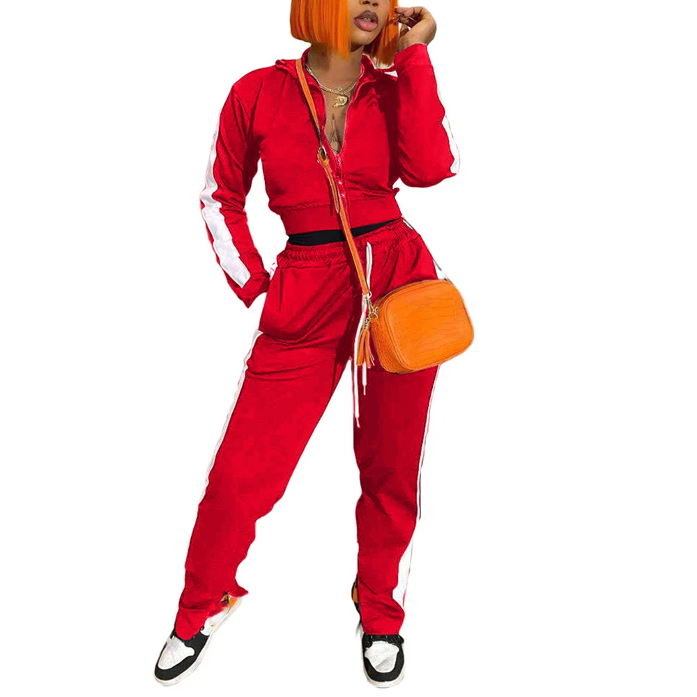 

Fashion Women 2-Piece Tracksuit Active Crop Tops +Side Stripe Pants Outfit Sports Jogging Suit Streetwear Clothing Set