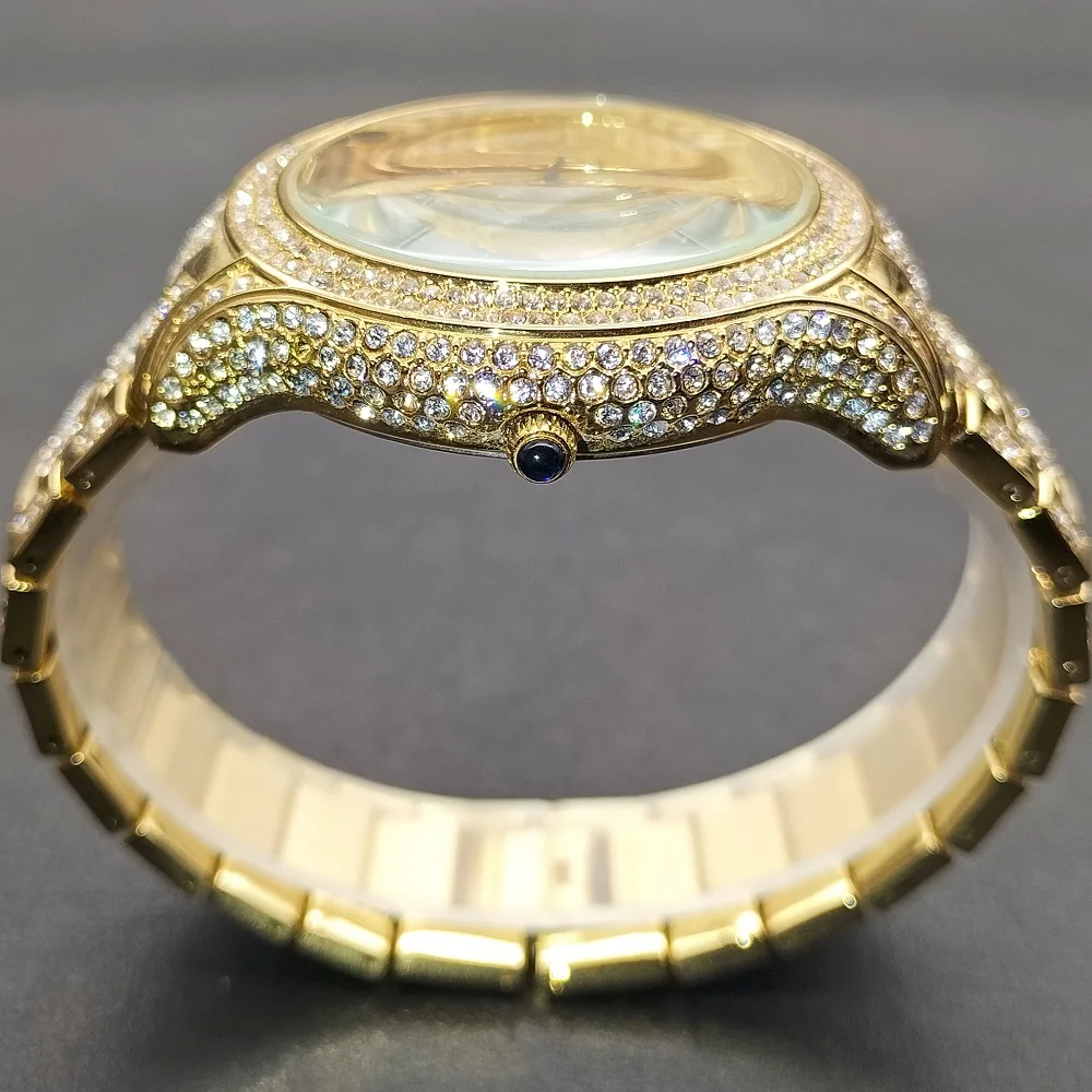 MISSFOX Orologio da uomo Hip Hop Iced Out Orologio da uomo al quarzo impermeabile con scritta Leopard Diamond Stainle Steel Gold Men'_voghion.com