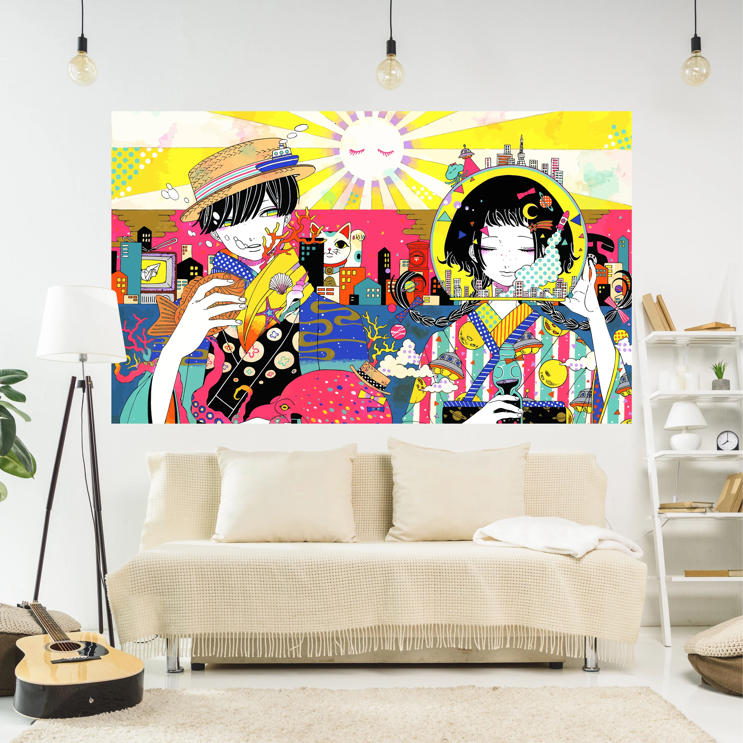 

Японский гобелен из аниме, Настенный декор для комнаты, мультяшный рисунок кавайной девушки, рандомные ковры, одеяло для дивана