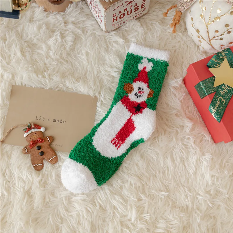 

Christmas Coral Fleece Socks Mid-tube Warm Thickened Floor Sleep Cartoon Women's Socks Snowflake Deer Tree Gift Socks Stocking