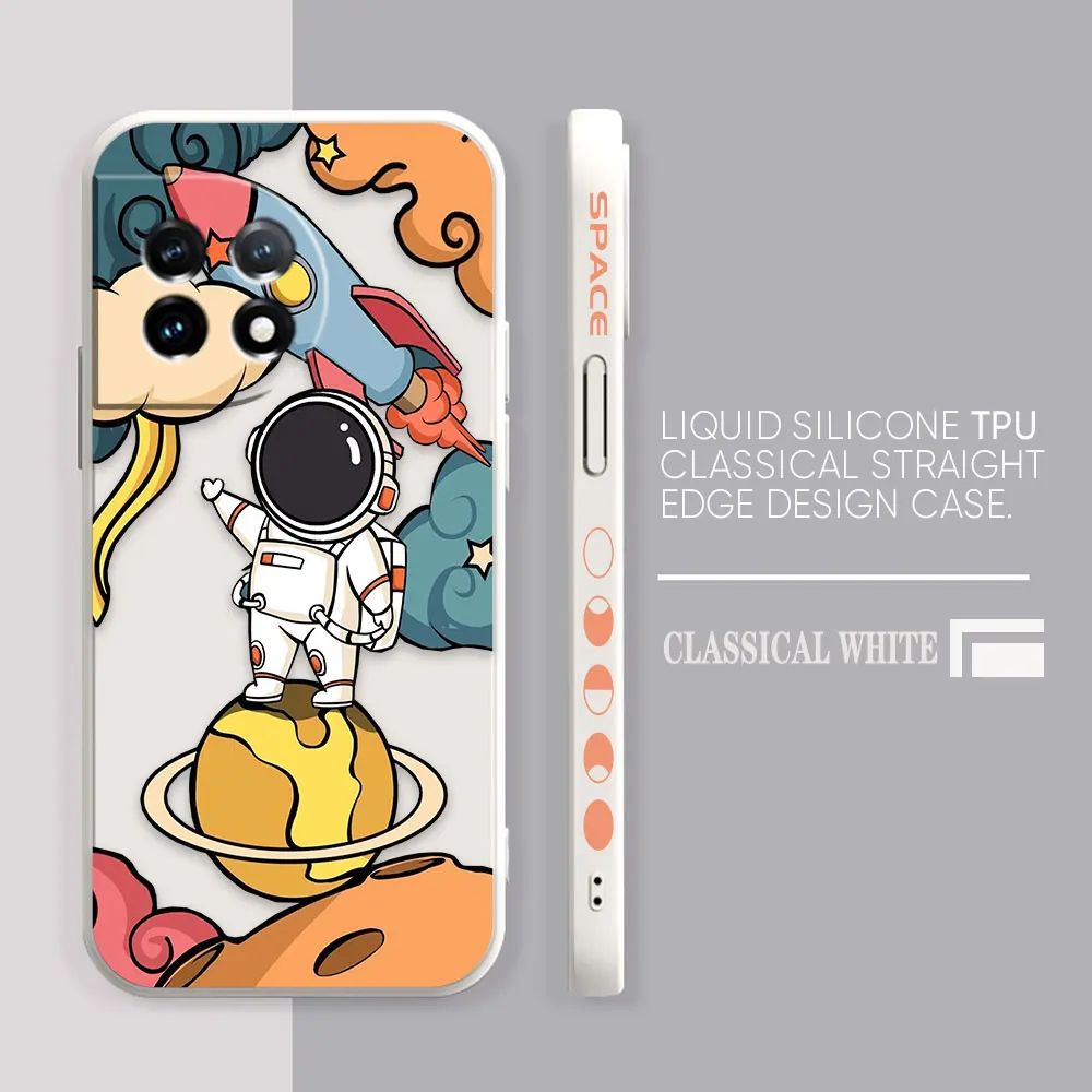thumbnail image 1 of Case For Oneplus 5 6 9 9R 8 8T 7 7T A3 2 2V NORD 3 2 Lite Pro Simple Liquid Silicone Case Cute Cartoon Spaceman Astronaut, 1 of 5