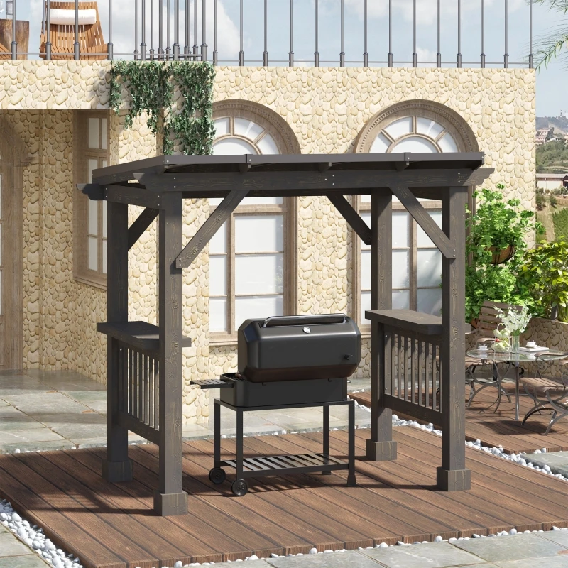 X Wooden Grill Gazebo Outdoor Bbq With Bar Counters,