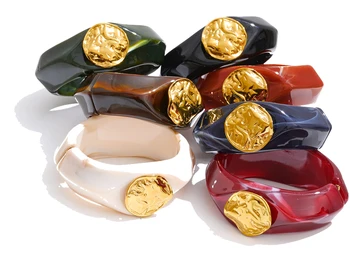 Yhpup 60mm Multi-Color Resin Wide Bracelet Bangle 2025 Exclusive Waterproof Stainless Steel Hot Style Fashion Wrist Jewelry Gift