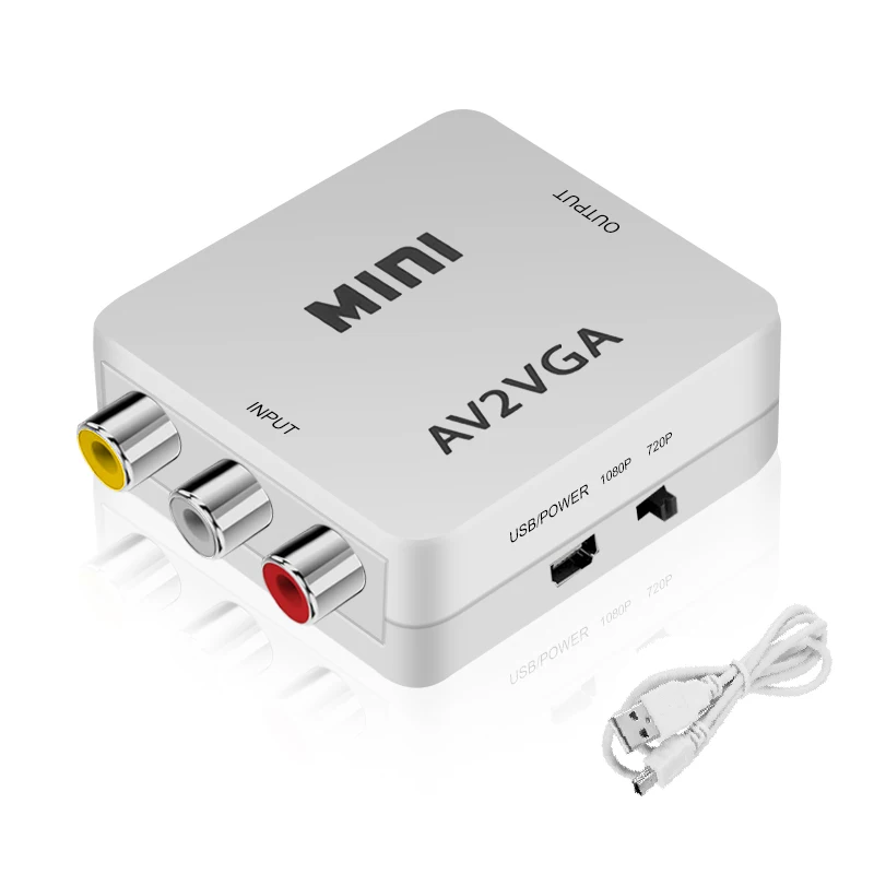 1080P AV RCA CVBS to VGA Video Converter for Monitor VGA to AV RCA Video Adapter with 3.5mm Audio for TV Box HDTV Conversor