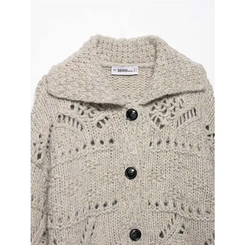 2025 New Women Fashion Knitted Cardigans Long Sleeve Hollow Out Sweater Short Cardigan Autumn Winter New Style Knitwear Coat