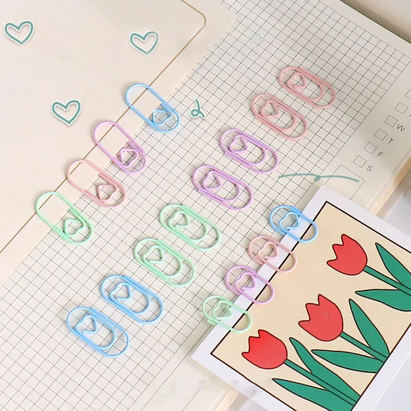 Mini Love Heart Paper Clips Macaron Color Photo Tickets Holder Binder Clips Notebook Planner Bookmarks Office Supplies 50pcs