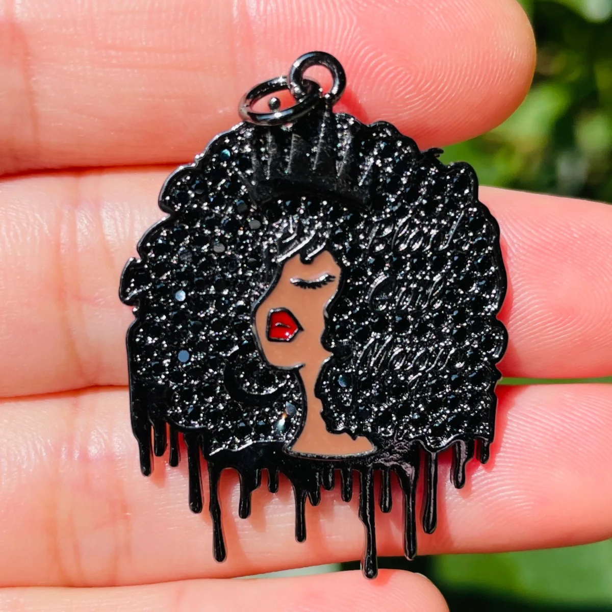 5pcs Afro Black Girl Magic Pendants for Women Bracelet Necklace Making Bling Zirconia Paved Gold-Plated Jewelry Accessory Supply