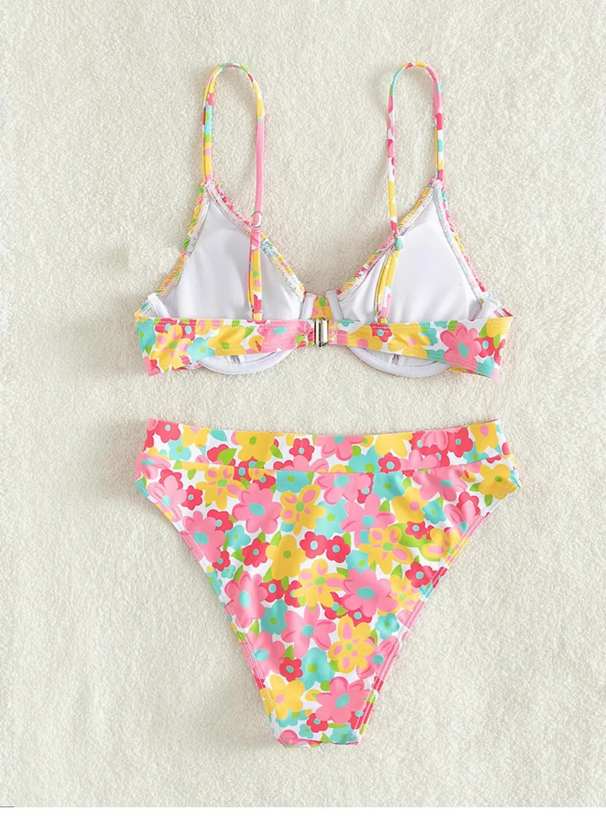 Summer 2024 Fresh Floral Pleated Bikini Suit Seaside Hot Girl Holiday Sexy Swimsuit Feminine Beachwear Bikini Two-Piece Set