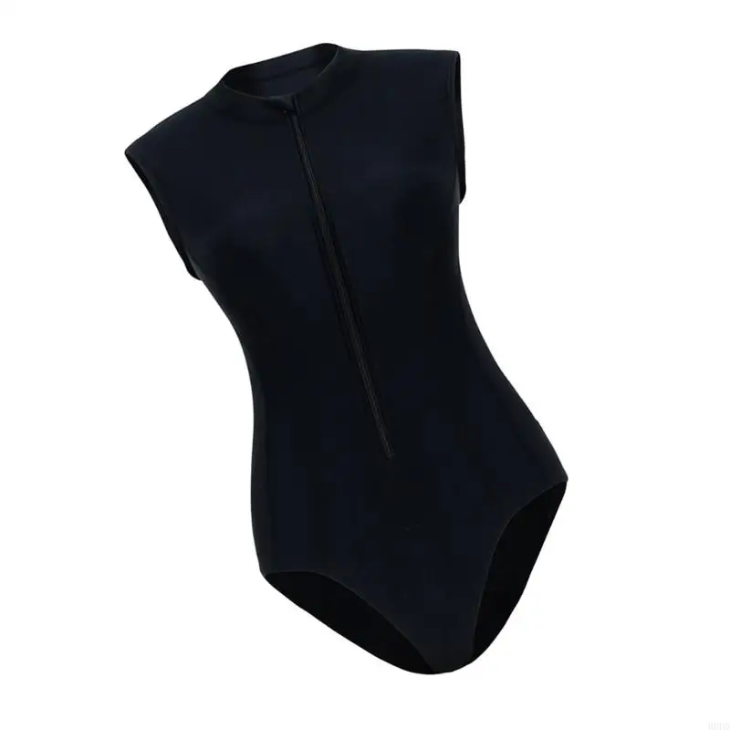 Einteiliger Schnorchelanzug für Damen, ärmelloser Rashguard-Badeanzug mit Reißverschluss vorne, schnell trocknender Neoprenanzug – Detail 3
