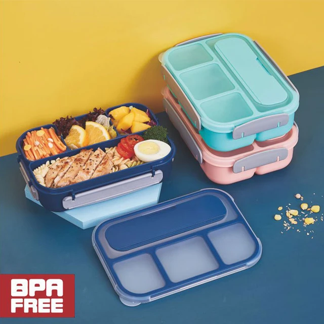 Bento Lunch Box and Snack Containers - 4 Compartments, Durable and Safe  Lunch Containers for Adults Kids with Transparent Lid, Microwave Safe, BPA