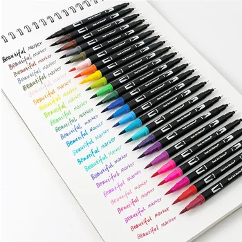 Pennarello a doppio pennello per acquerello da 12-168 colori, punte morbide e flessibili per disegnare, miscelare pennarelli per fumetti anime