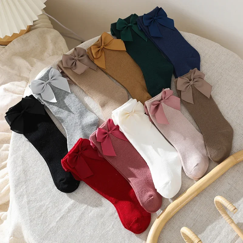 

New Autumn Winter Toddlers Girls Cotton Socks Knee High Soft Infant Baby Long Socks Bowknot Children's Socks For Christmas