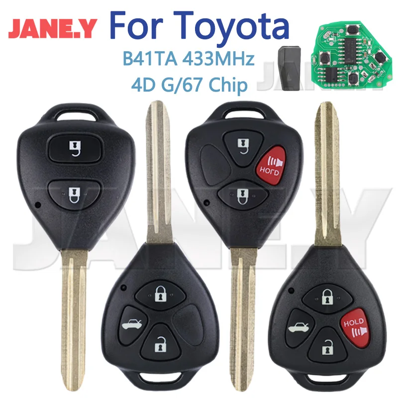 B41TA รถรีโมทกุญแจสําหรับ Toyota Fortuner Hilux Innova Yaris Corolla 4D 67 G ชิป 433 Mhz 2/3/4 ปุ่ม 89070-52E61 Keyless Go