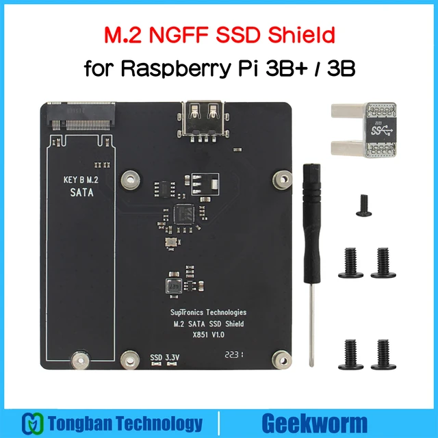 For Raspberry Pi 3B+/3B, X851 M.2 NGFF SATA SSD Storage Expansion Boar –  Geekworm