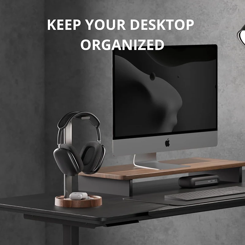 YIEMEEN Walnut Wood Headset Stand In Nature Walnut Surface Gaming Headset Holder With Solid Heavy Base For All Headphone Sizes - View #11