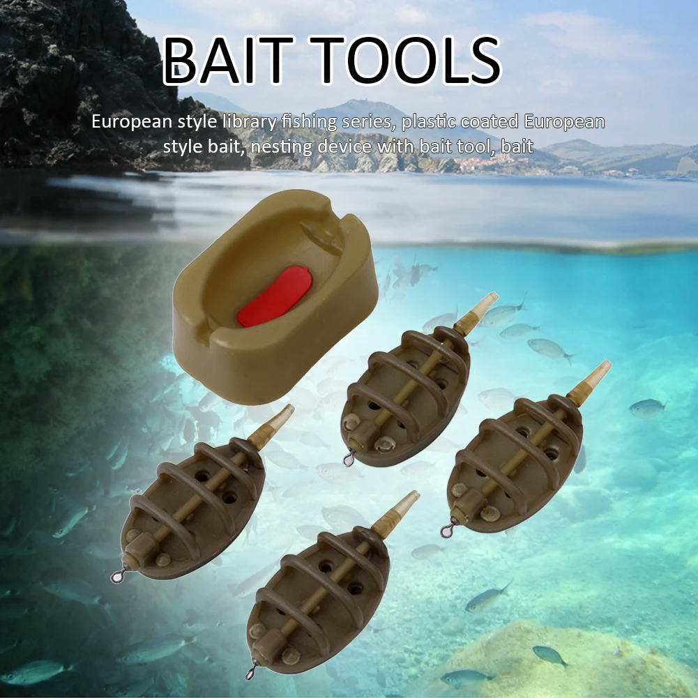Portable Fishing Bait Holder with Mould Plastic Inline Flat Method Feeder Tools Accessories 4+1 Set Carp Fishing Tackle
