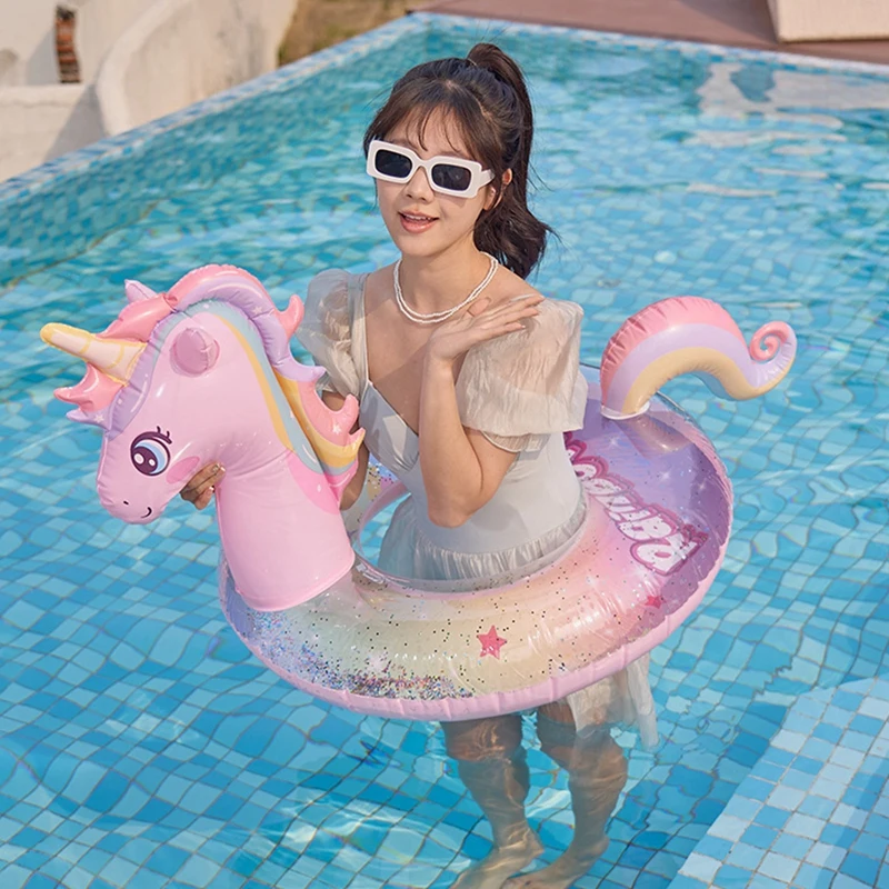 Clear Sequined Inflatable Swimming Ring Water Mattress Glitter Unicorn Summer Pool Toys for Kids pool inflatable pool float