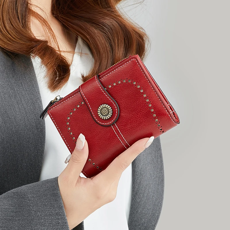 RFID Anti-Theft Retro Wallet for Women, Multi-Card Zipper, Zipper Buckle, Fashion Coin Wallet, Multi-functional Short Wallet 4