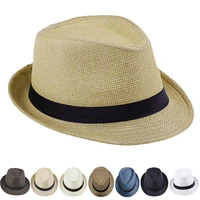 Men's Sun Hat Holiday Men Straw Hat Cowboy Summer Retro Panama Travel Journey Casual Caps Fedora Hat Gangster Cap Wide Brim 1