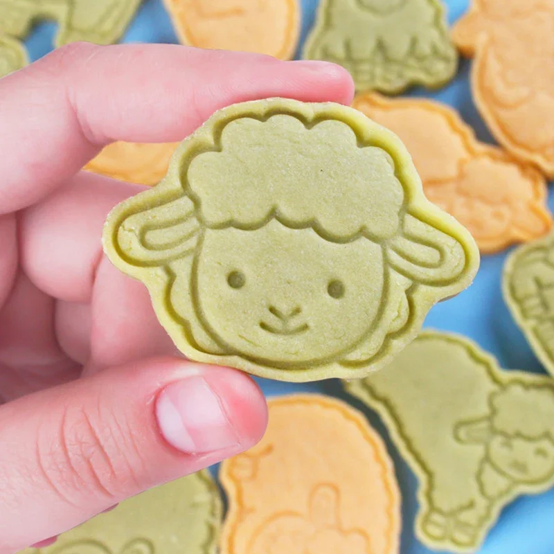 8pcs Cartoon Lamb Cookie Cutter Set Little Sheep Fondant Embosser Stamp Dessert Pastry Biscuit Mold Cake Decorating Tools