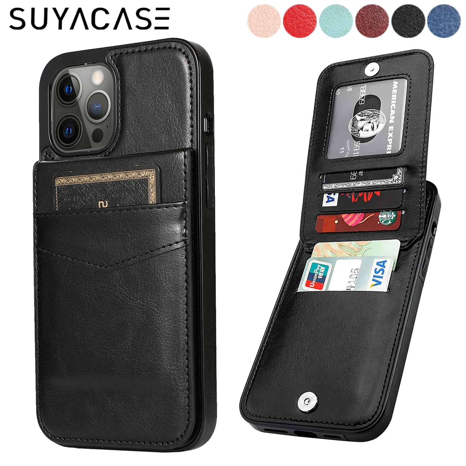 

Leather Phone Case For iPhone 15 14 13 12 Mini 11 Pro Max XS XR X 6 6s 7 8 Plus SE 2020 2022 Card Slot Stand Holder Shock Cover