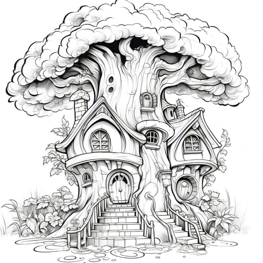 Dream Tree House Coloring Book 20 Page Gift For Birthday Party Relieve Stress Kill Time Graffiti Painting Drawing Art Book 5