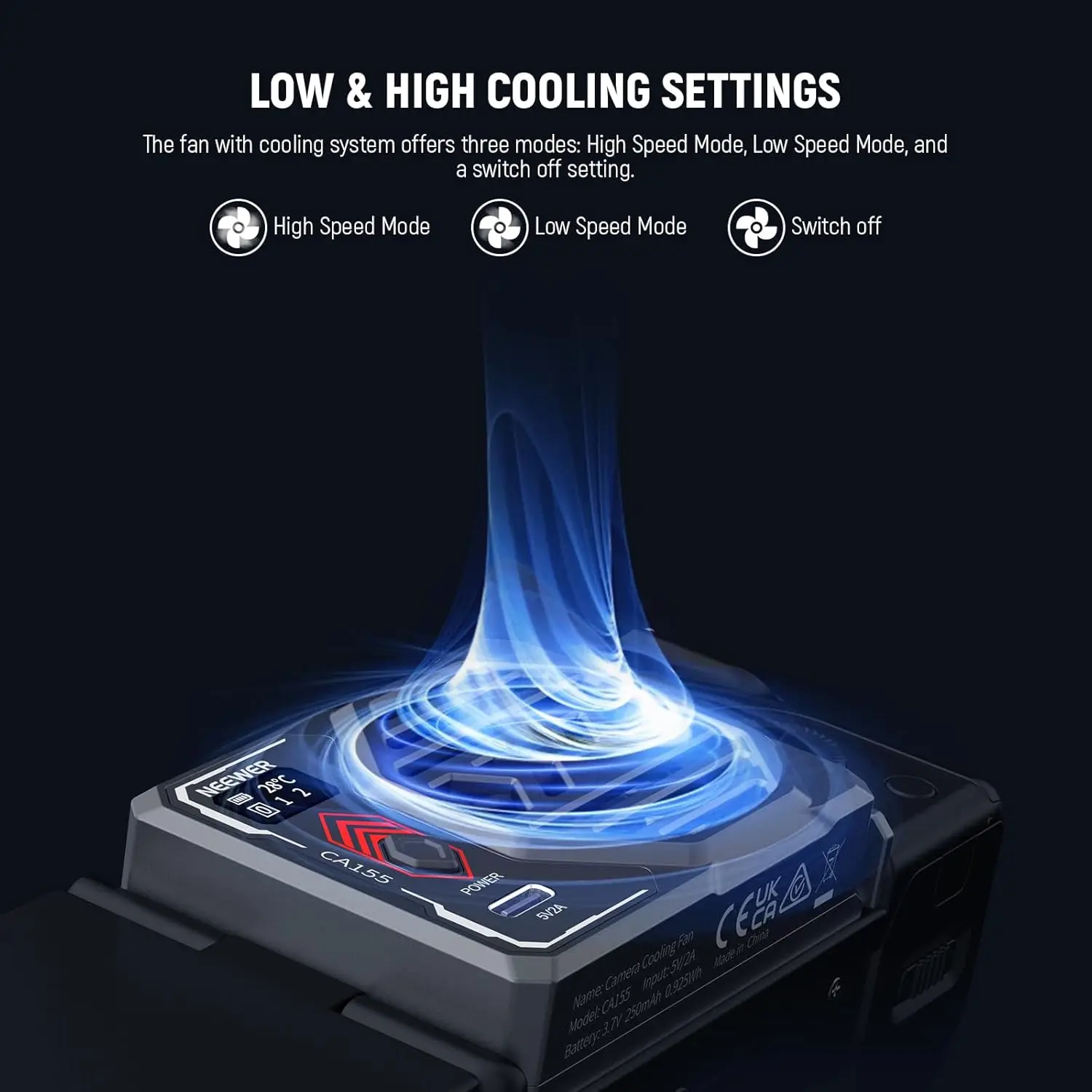 Camera Cooling Fan with Battery Spring Loaded External Cooler for Sony ZV-E1 A6700 Canon R6 Mark II Fujifilm XS20