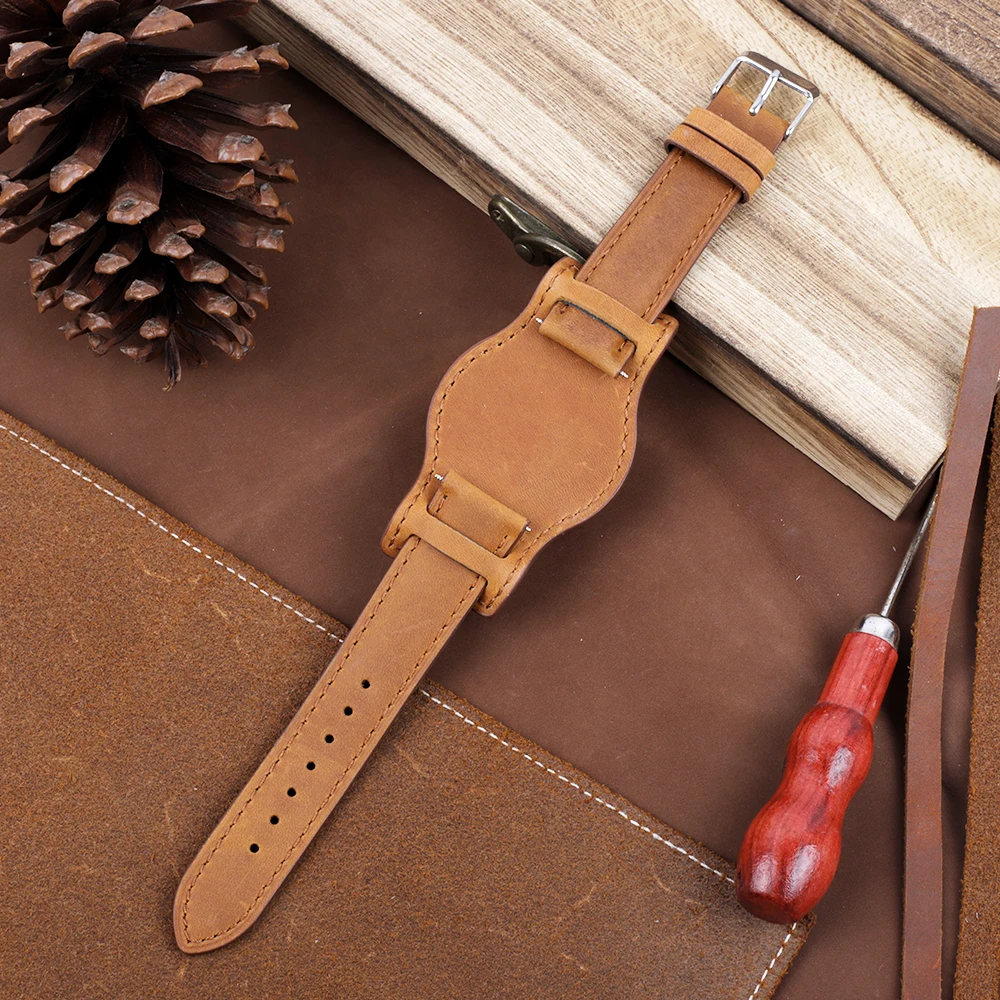 むだづかい ビンテージ　Vintage 20mm革 Retro Handmade Men's Wrist Watch Band 18mm 19mm 20mm 21mm