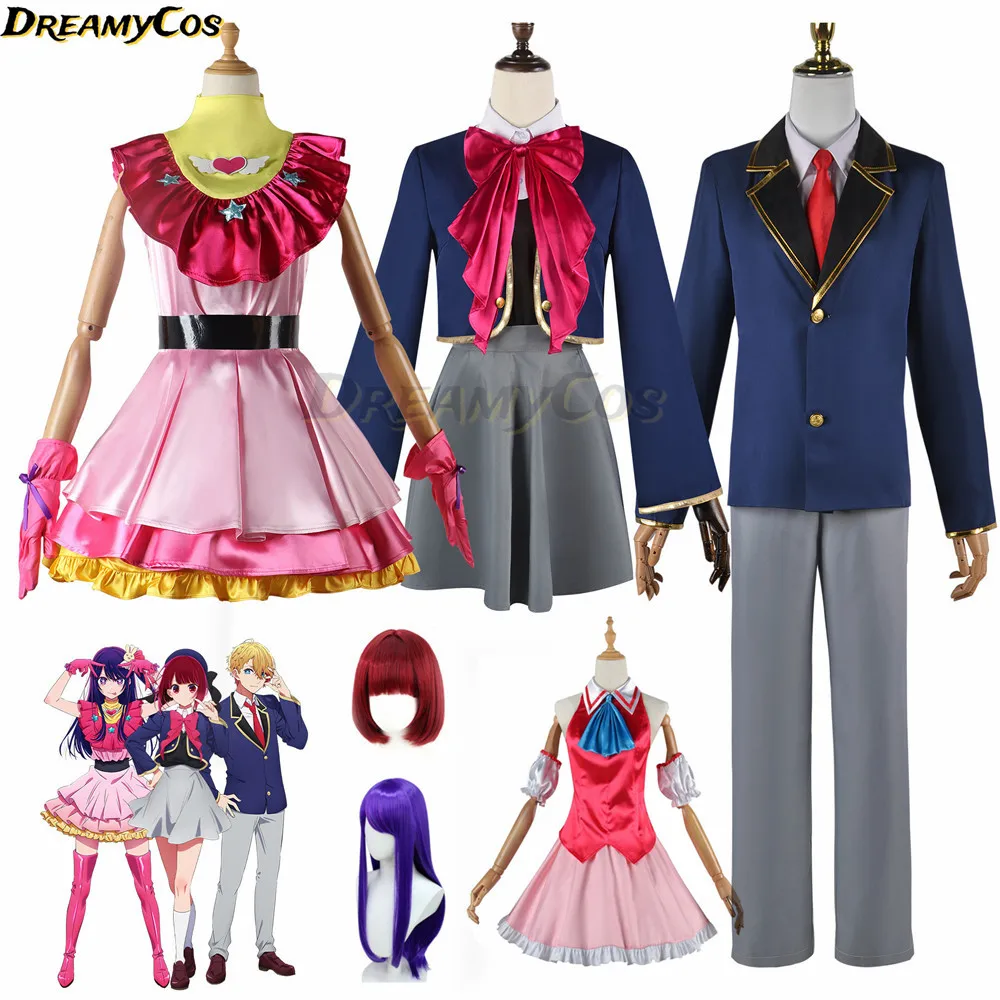 

Oshi no Ko Cosplay Hoshino Ai Ruby Akuamarin Arima Kana Anime Cosplay Costume Girls School Uniform Aqua Lolita Dress Suit Wig