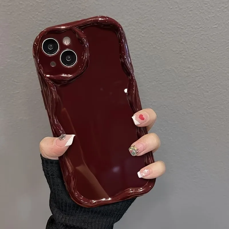 Vintage Wine Red Wavy Soft Shockproof Phone Case with Protective Bumper