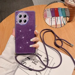 Luxury Crossbody Lanyard Candy Color Glitter Clear Silicone Phone Case Cover for Tecno Camon 40 Premier (GS Purple)