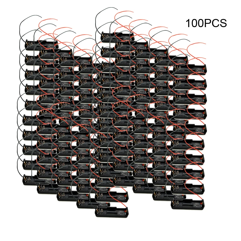 

100PC AA Slots Battery Holder For 1 2 3 4 5 6 AA Box Holder With Wire Leads Battery Storage Case ABS Box Fast Power Supply