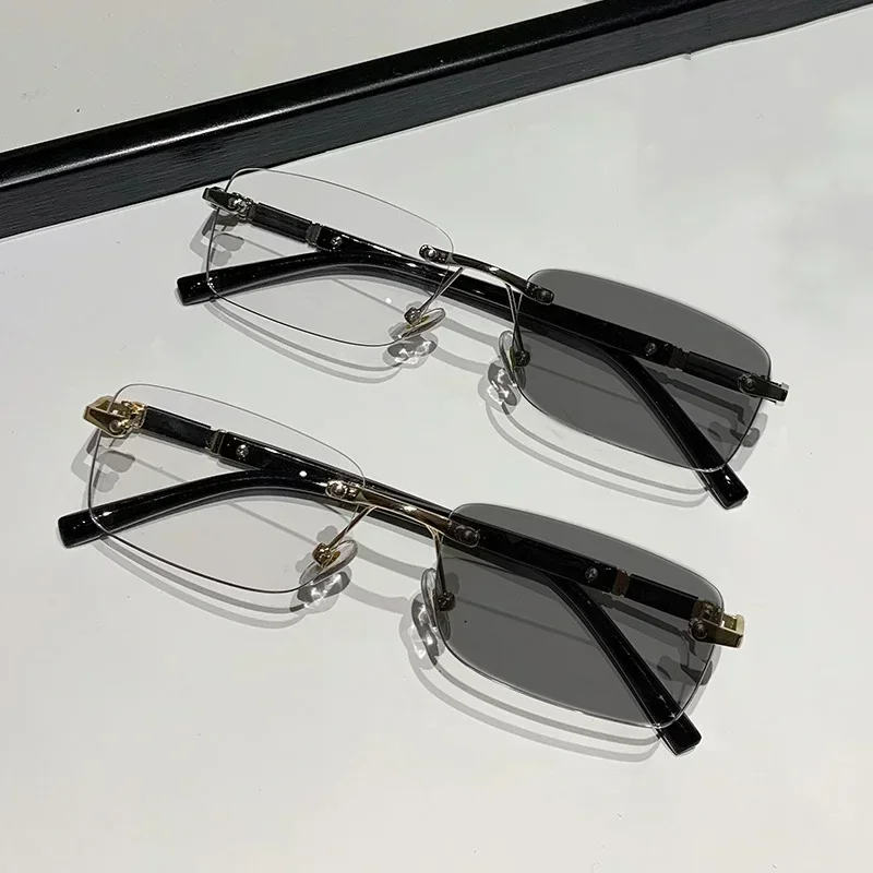 Square Rimless Photochromic Myopia Glasses Men Women Business Anti-UV Nearsighted Eyewear Retro Eyeglasses 0-1.0-4.0 4