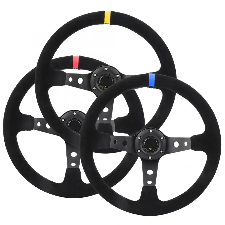 35cm/14inch 6bolts Auto Car Racing Steering Wheel With Horn Yellow Napped Leather + Aluminum