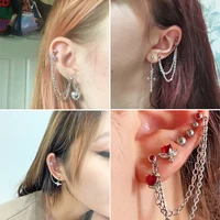 1PC Surgical Steel CZ Gem Ear Tragus Cartilage Piercing Zircon Dangle Chain Earring Conch Ear Stud Helix Piercing Body  Jewelry 2
