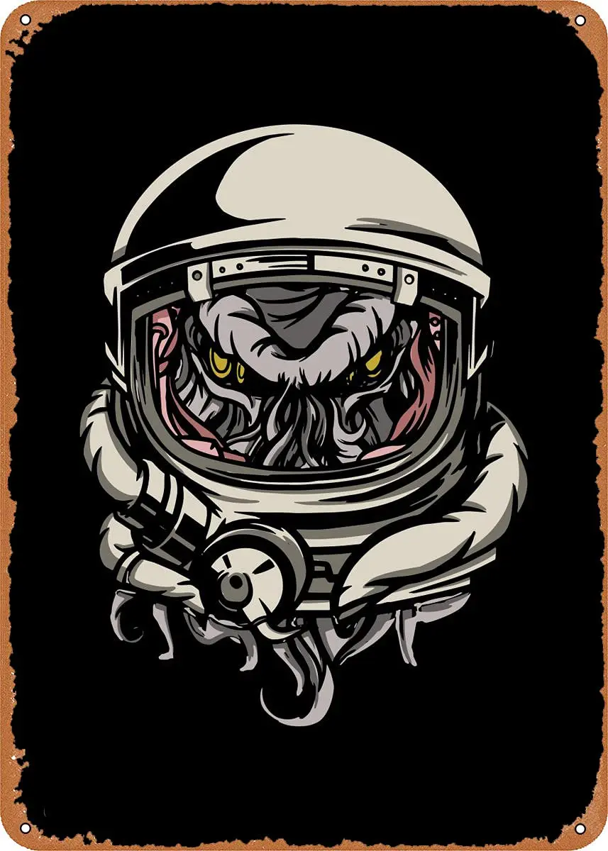 

Kraken Demon Astronaut Metal Tin Sign Retro Wall Decor Vintage Art Print Poste Great Gift for Space Fans 8 x 12 inch