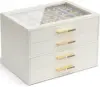 4 Layer Jewelry Box for Women, Glass Lid Jewelry Organizer with 4 Drawers for Necklaces Rings Earrings Bracelets - Cloud White 1