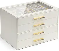 4 Layer Jewelry Box for Women, Glass Lid Jewelry Organizer with 4 Drawers for Necklaces Rings Earrings Bracelets - Cloud White 1