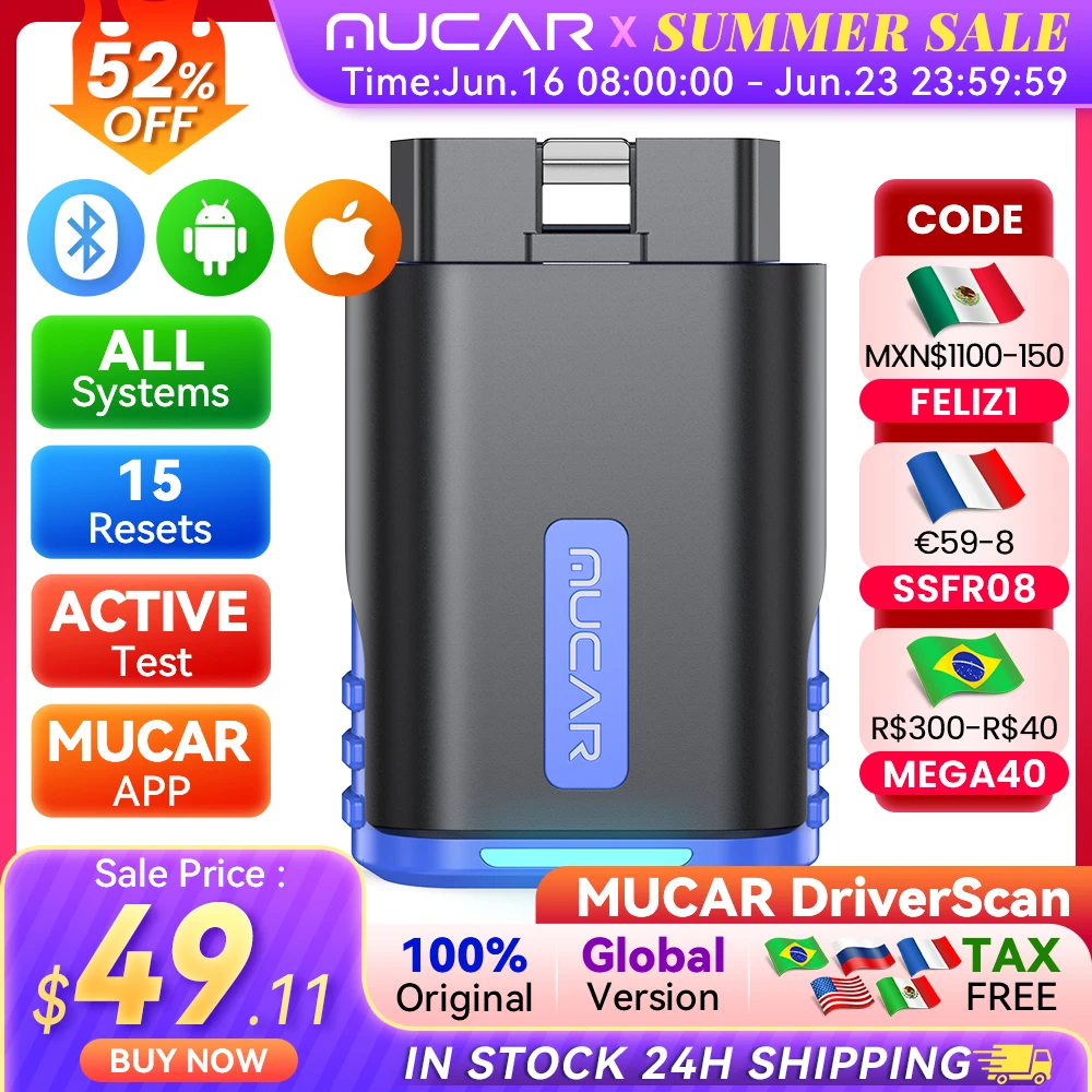 MUCAR 드라이버 스캔 블루투스 스캐너, 자동차 진단 도구, OBD2 스캐너, 활성 테스트, 전체 시스템 15 재설정, 자동 코드 리더, THINKDIAG