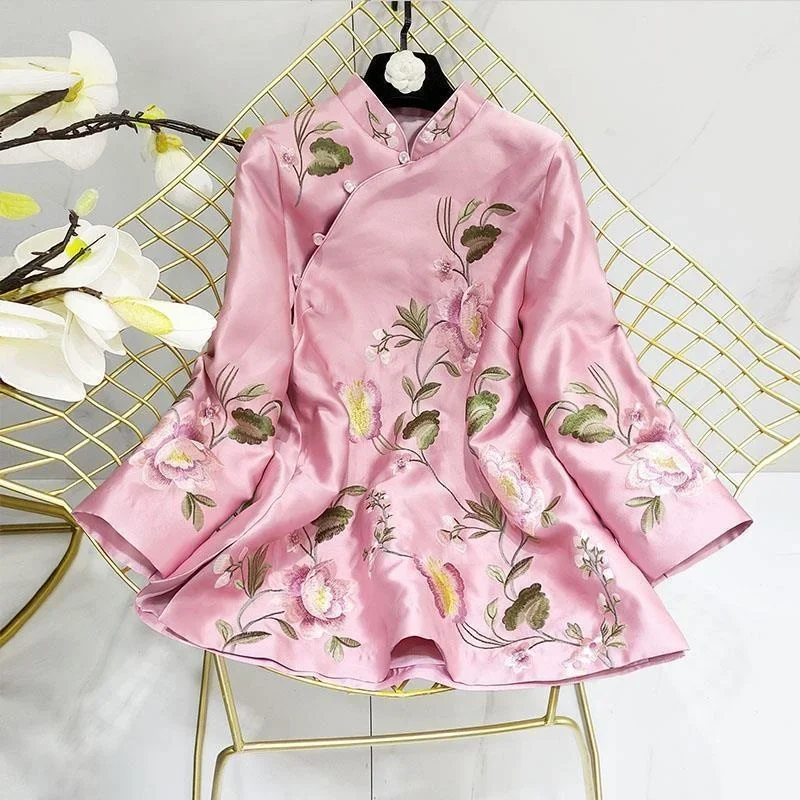 Tang Suit Shirt National Style Traditional Elegant Embroidery Women Chinese Vintage Blouse Loose Female Hanfu Tops New