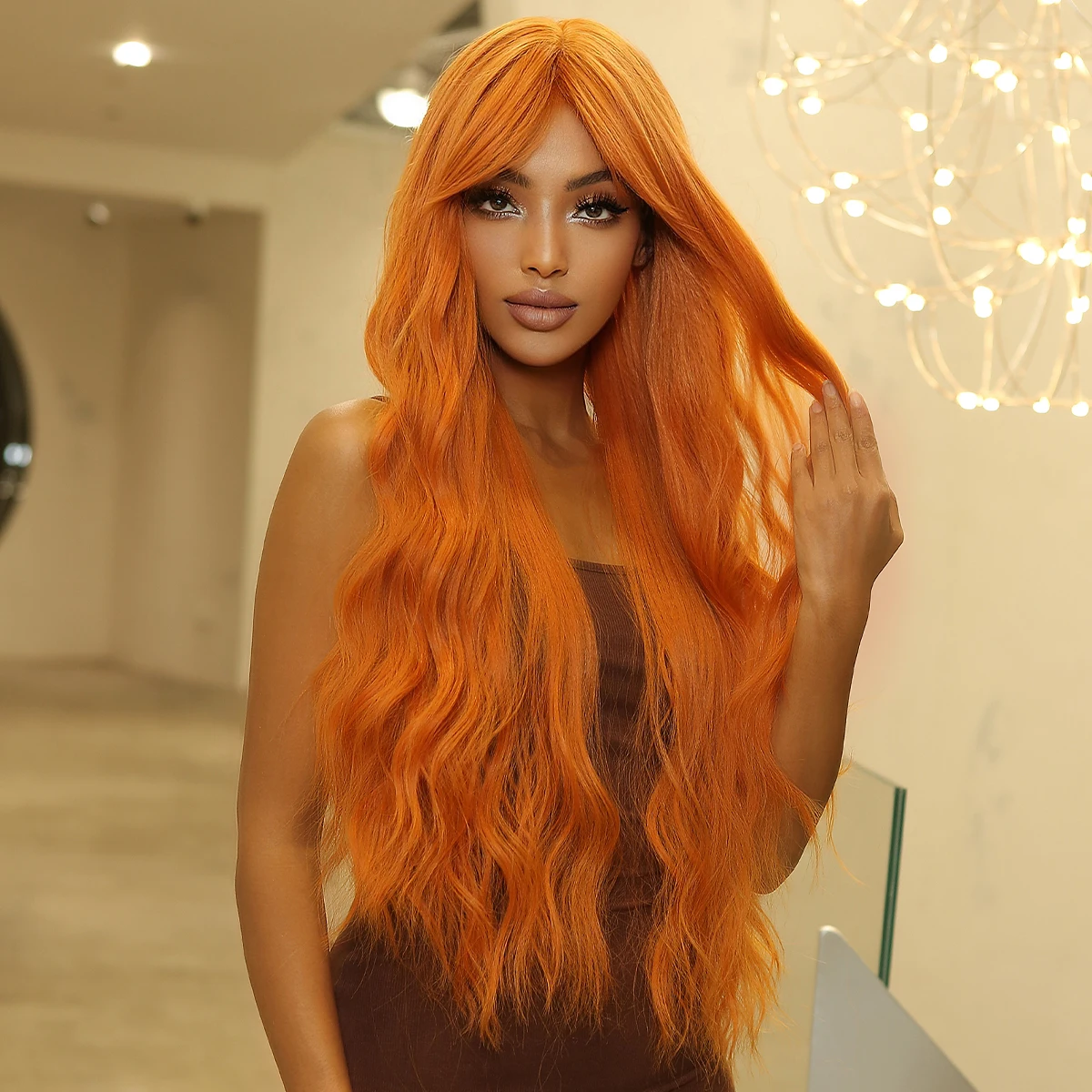 HNERY MARGU-Perucas de Cabelo Laranja com Franja, Peruca Longa Solta  Ondulada, Cabelo Falso Sintético, Alta Temperatura, Festa Cosplay -  AliExpress, image size:1200x1200