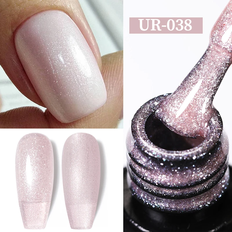 UR SUGAR 7.5ml Pink Glitter Aurora Gel Nail Polish Spring Color Manicure Semi Permanent Soak Off UV LED Nail Art Gel Varnish