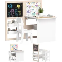 Kids Table and Chair Set,3 in 1 Kids Art Table and Chair Set with Storage Shelves,Toddler Table and Chair Set for 3-8 Year,White 1