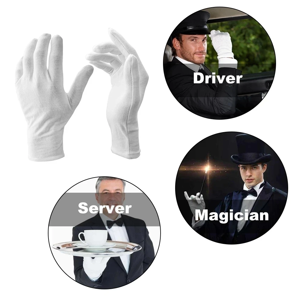 6-36 Pairs/Lot White Soft Cotton Ceremonial Gloves Stretchable Lining Glove for Male Female Serving/Waiters/Drivers Gloves cotton gloves