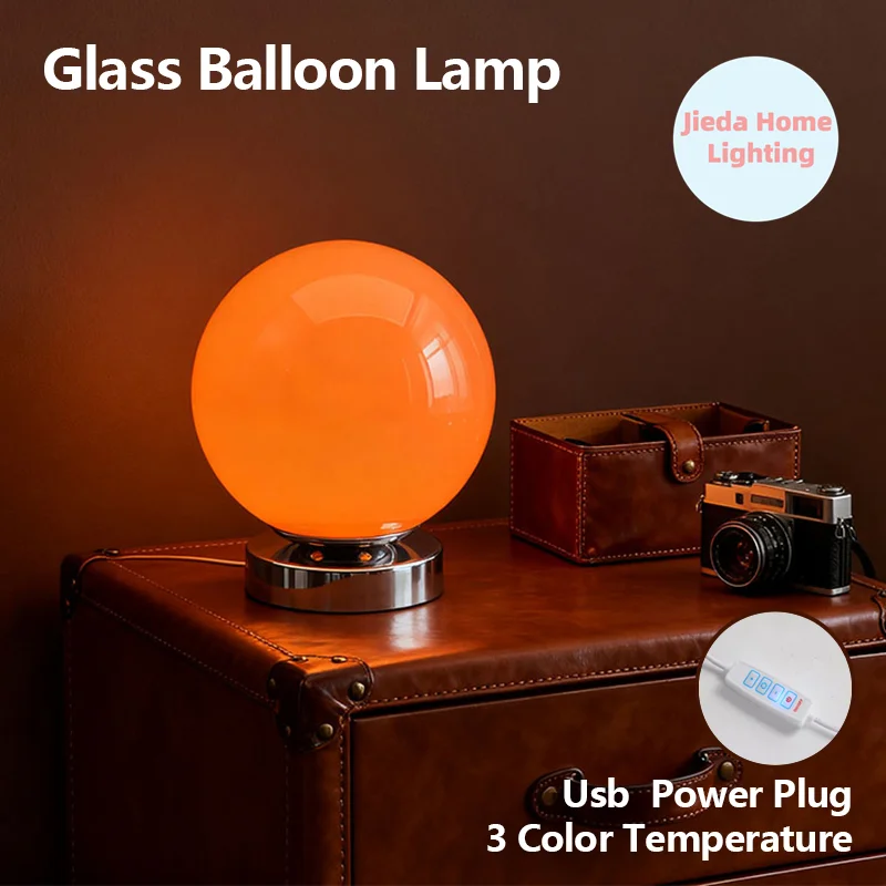 Murano Glass Desk Lamp USB Powered Glass Table Bedside Lamps Vintage Glass Lamp with 3 Color Temperature