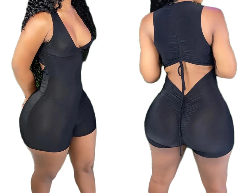 Women's Vest Sleeveless Pleated Shorts Sexy Jumpsuit Summer Fashion Casual Sports Tight Lady Rompers Female Clothing sleeveless female jumpsuit fitness entertainment sportswear sexy tight elastic solid color jumpsuit plus size women s clothing