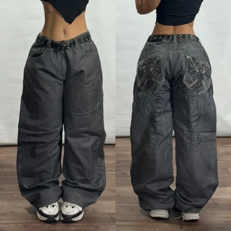 Y2K Harajuku Retro New Fashion Oversized Printed Baggy Jeans Women Street Hip Hop Popular Casual Gothic High Waist Wide Leg Pant 2