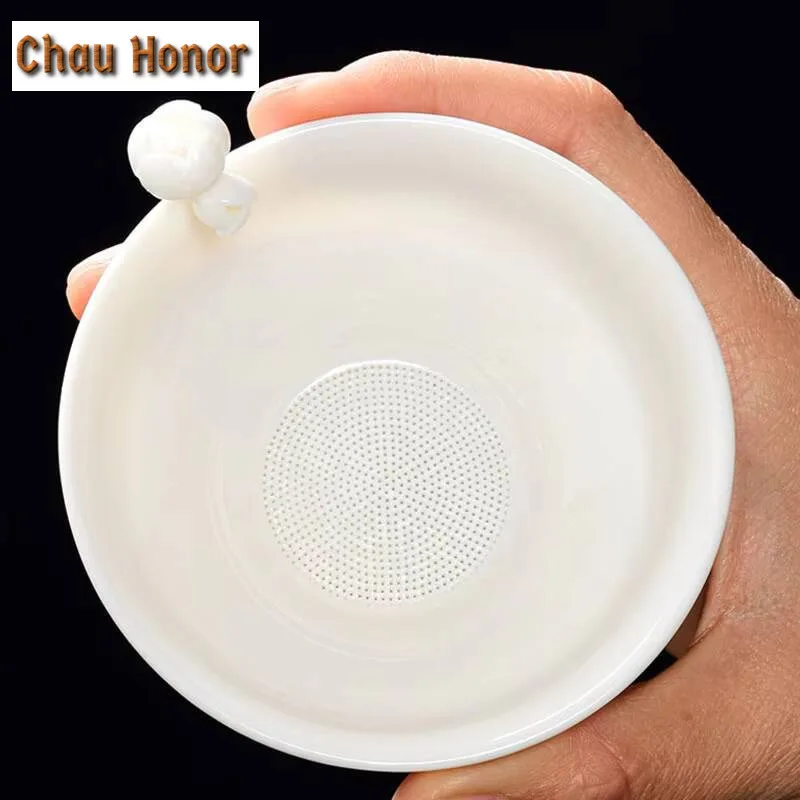 Dehua Mutton Fat Jade White Porcelain Handmade Hand Pinch Flowers Ceramics Tea Leak Household Kung Fu Teaset Filter Tea Ceremony