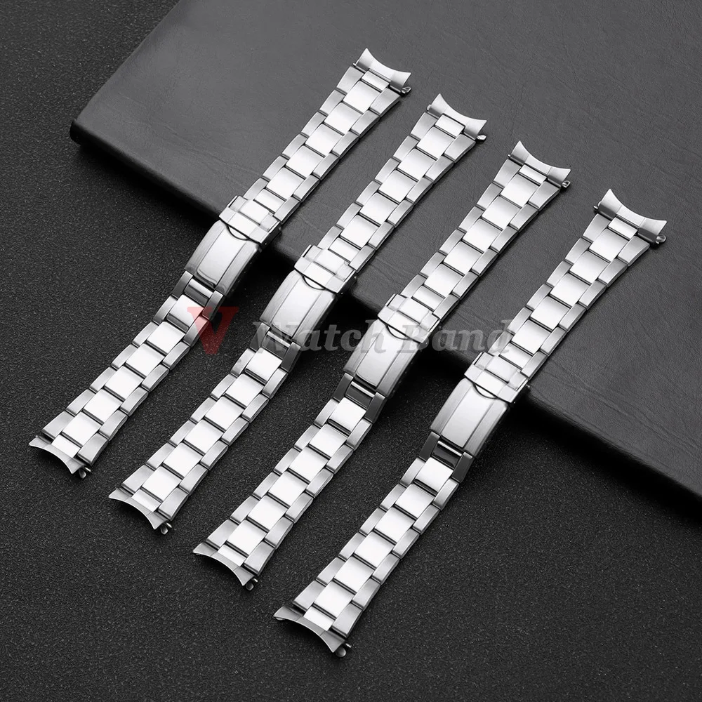 Sleek Stainless Steel Sport Bracelet Strap with Universal Folding Buckle – Curved End Design
